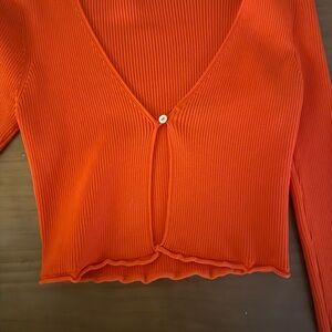 Zara Ribbed V-Neck Crop Top - Orange